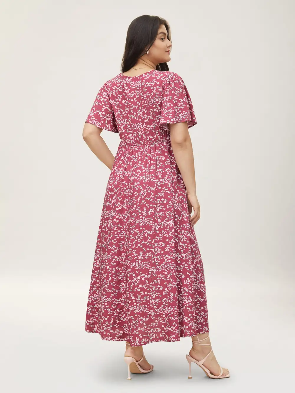 Bloom Dress - Flutter Sleeve Ditsy Floral Pocket Split Maxi Dress