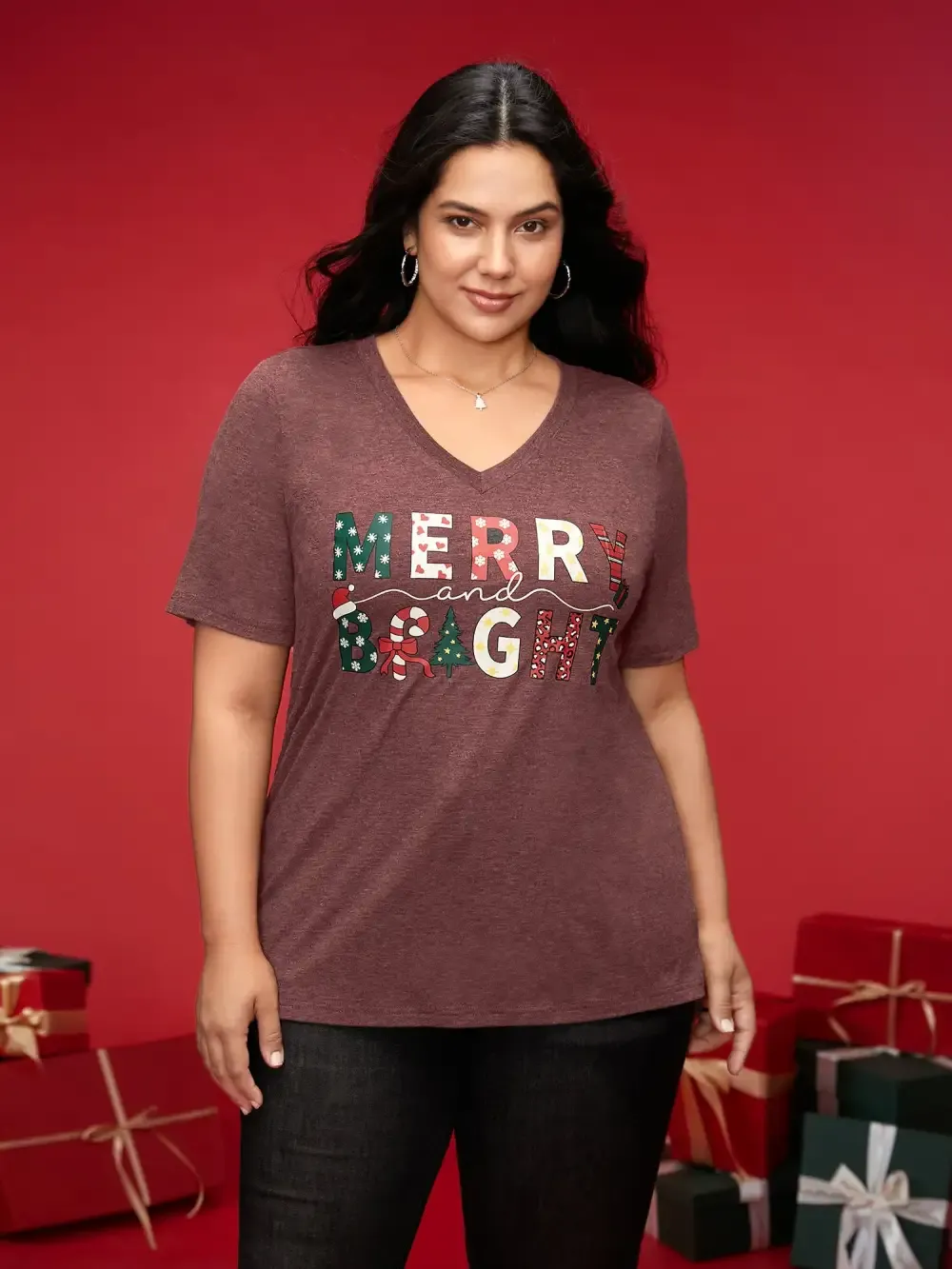 Merry & Bright Slogan Slim-Fit Tee