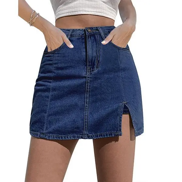 Women’s High Waisted Denim Skort with Side Slit