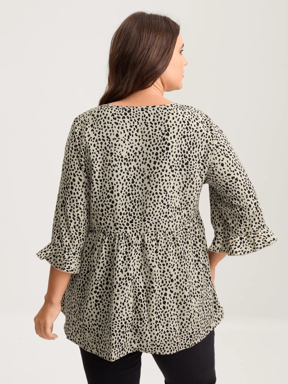 Leopard Print Ruffled Detail V-Neck Blouse