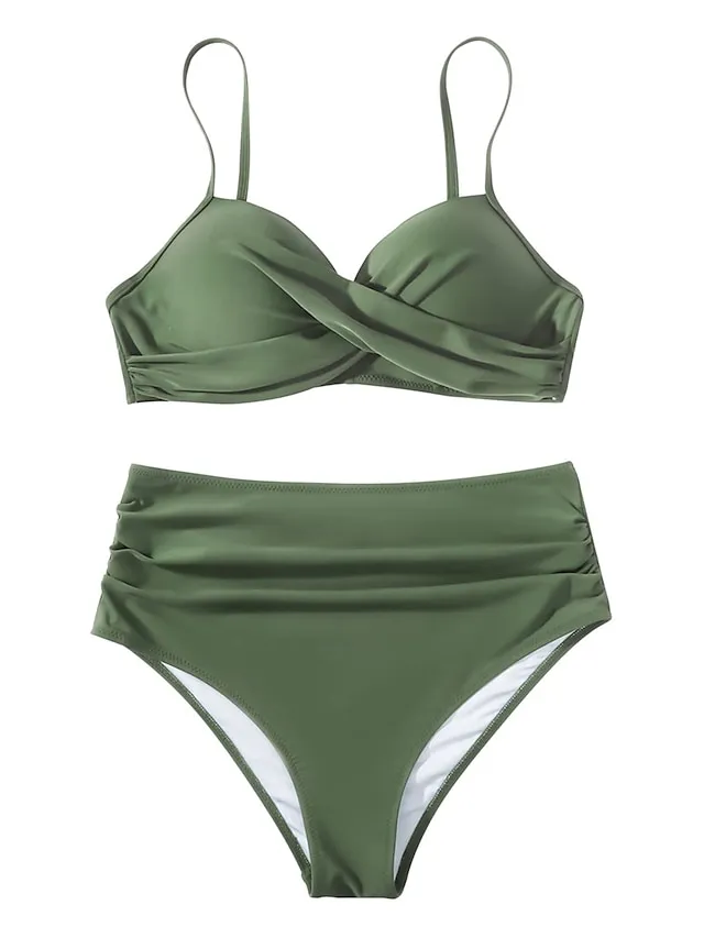 Women's Swimwear Bikini Normal Swimsuit 2 Piece High Waisted Plain Black Pink Purple Green Rose Red Bathing Suits Sports Beach Wear Push Up