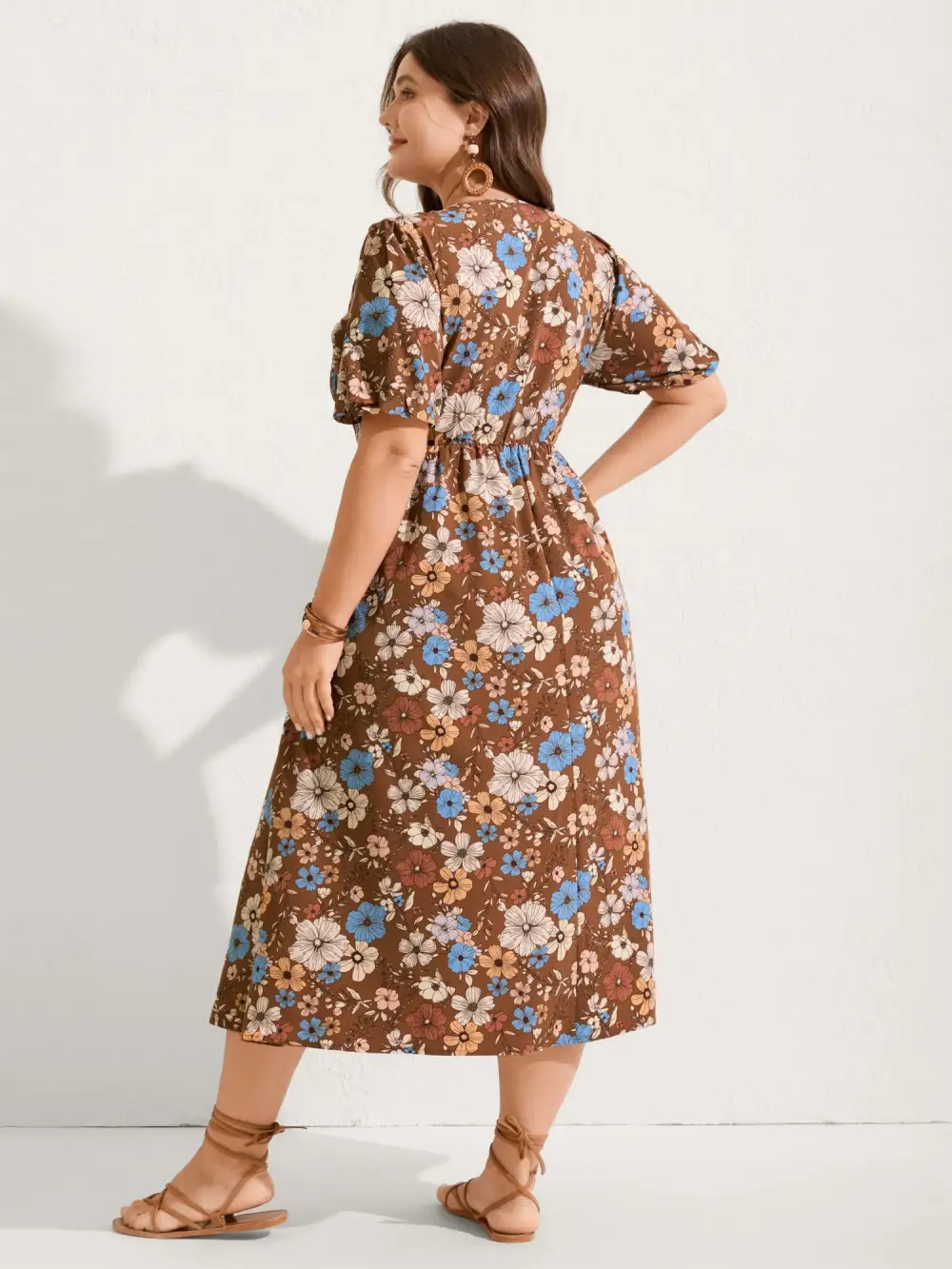 Fall Florals Shirred Bodice Midi Dress
