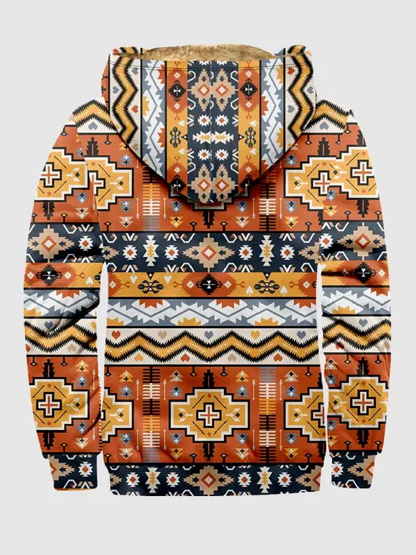 Men's Retro Ethnic Fleece Zipper Casual Printed Hoodie Jacket