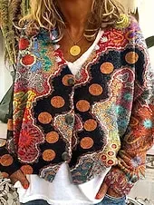 Women's Coat Casual Jacket Warm Comfortable Print Fashion Modern Casual Floral Going out Weekend Single Breasted Regular V Neck Regular Fit Long Sleeve Outerwear Yellow Pink Dark Pink Fall Winter