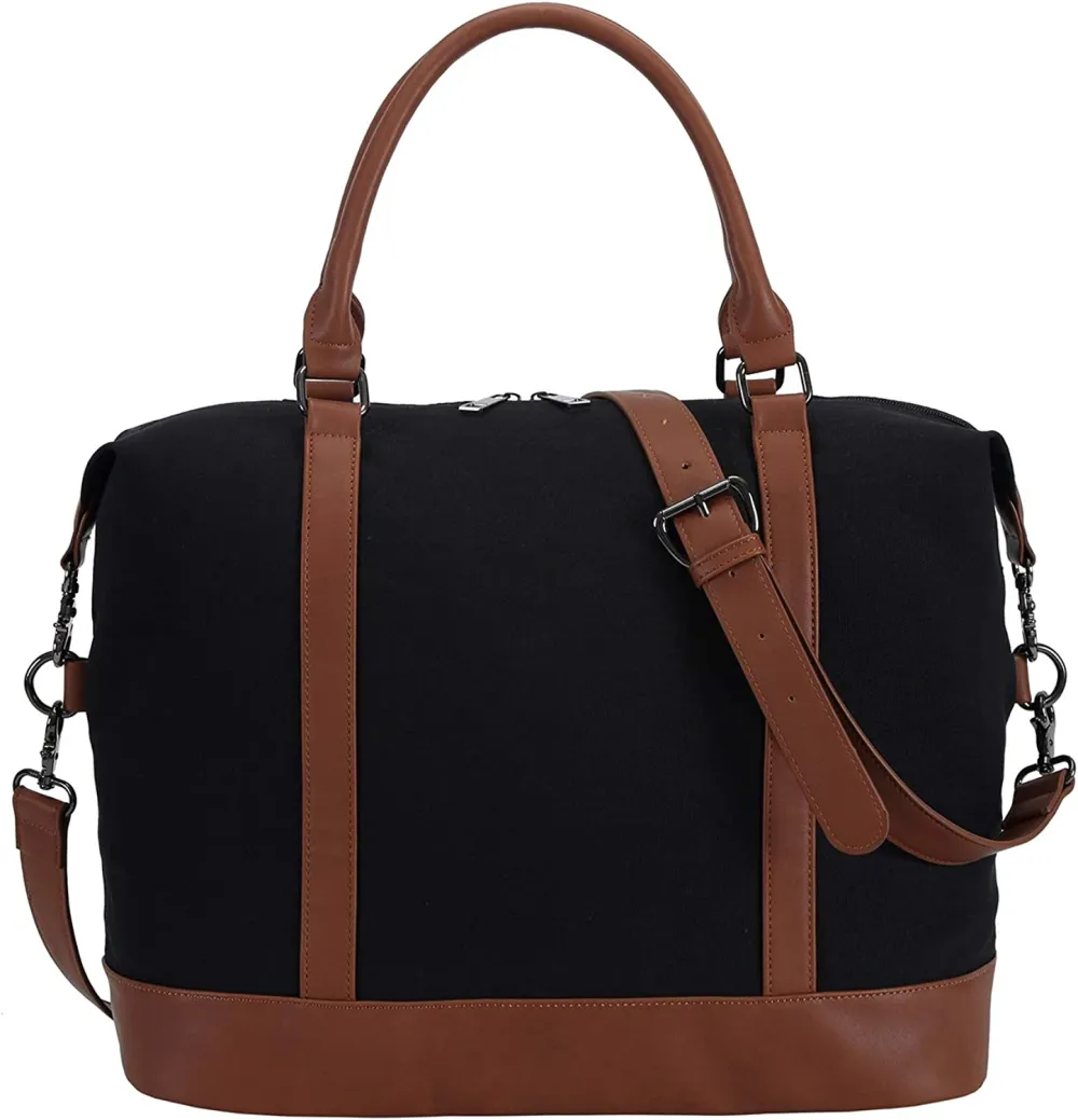 Ladies Canvas Weekender Bag Overnight Carry-on Tote Duffel in Trolley Handle