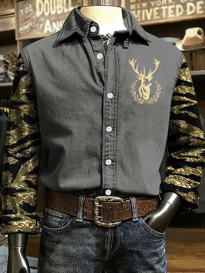 Men's Western Design Printed Long Sleeve Casual Shirt