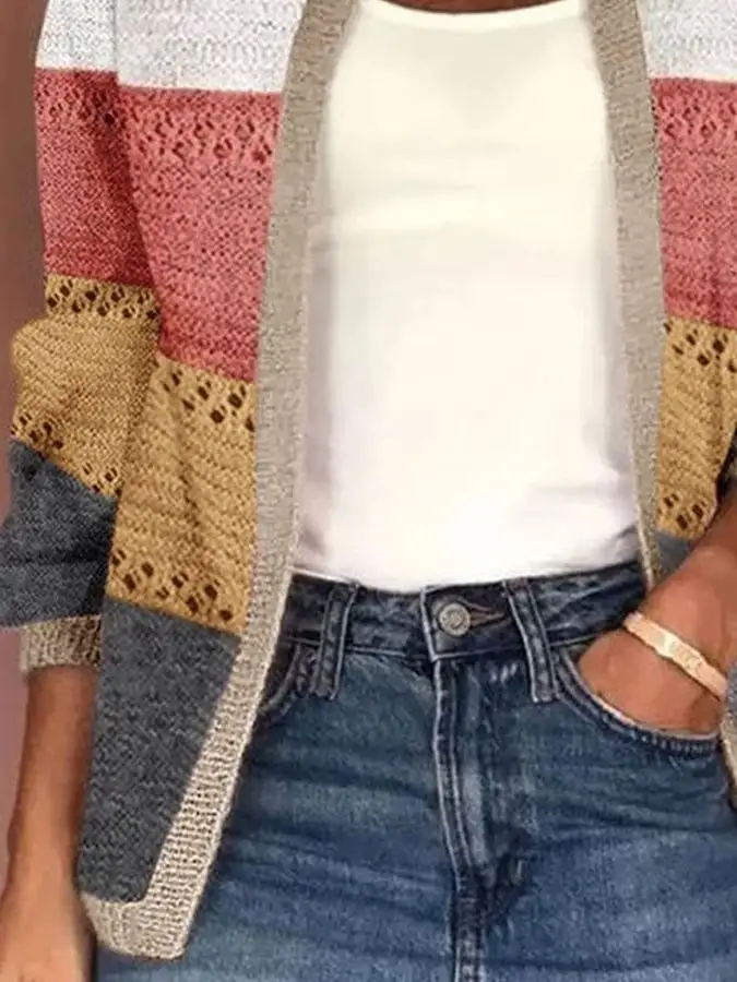 Retro Color Block Cardigan Sweater