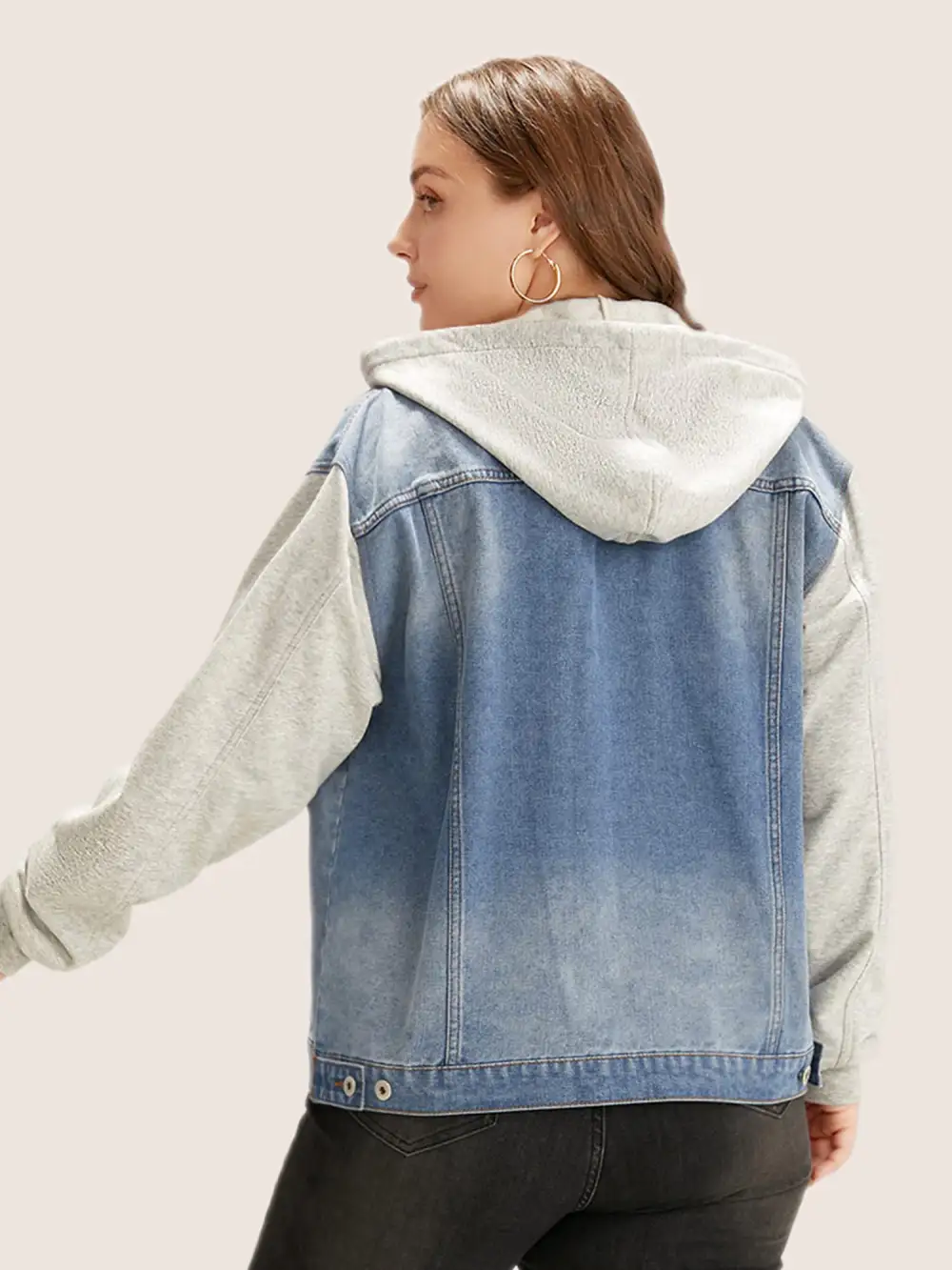 Hooded Patchwork Flap Pocket Denim Jacket