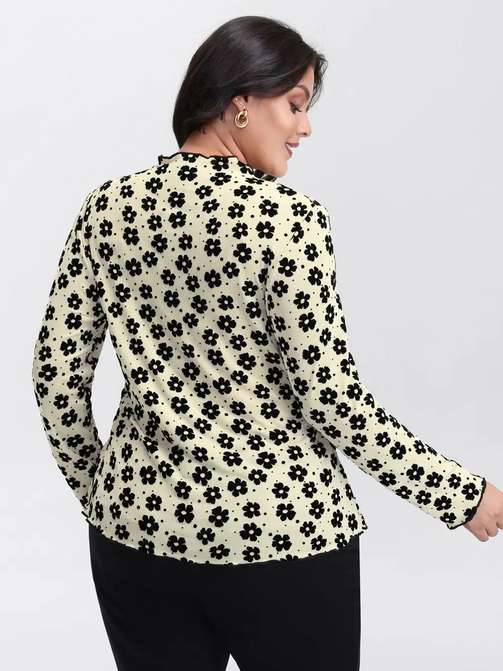 Floral Print Stretchy Mock Neck T-Shirt