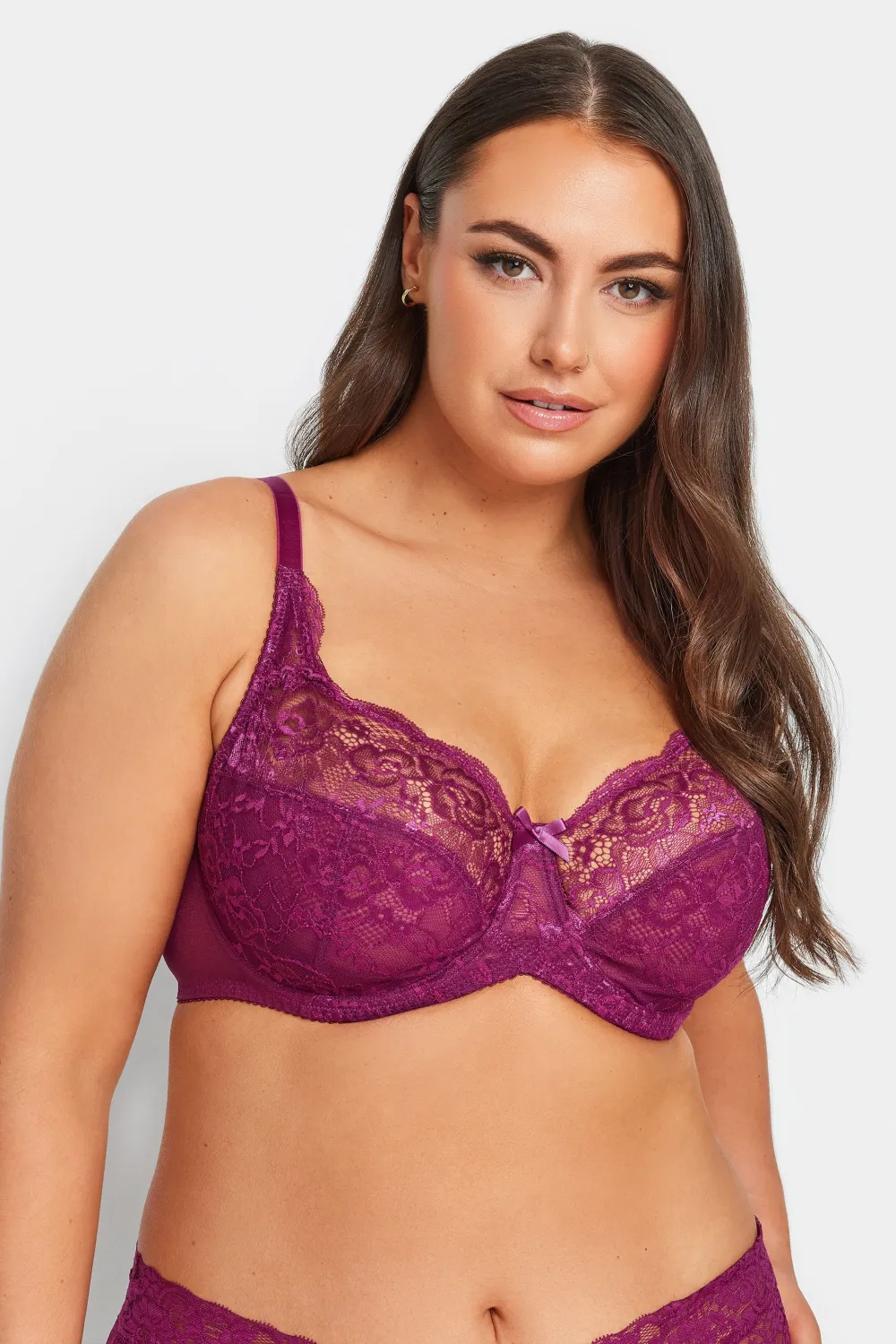 YOURS Black Stretch Lace Non-Padded Underwired Balcony Bra