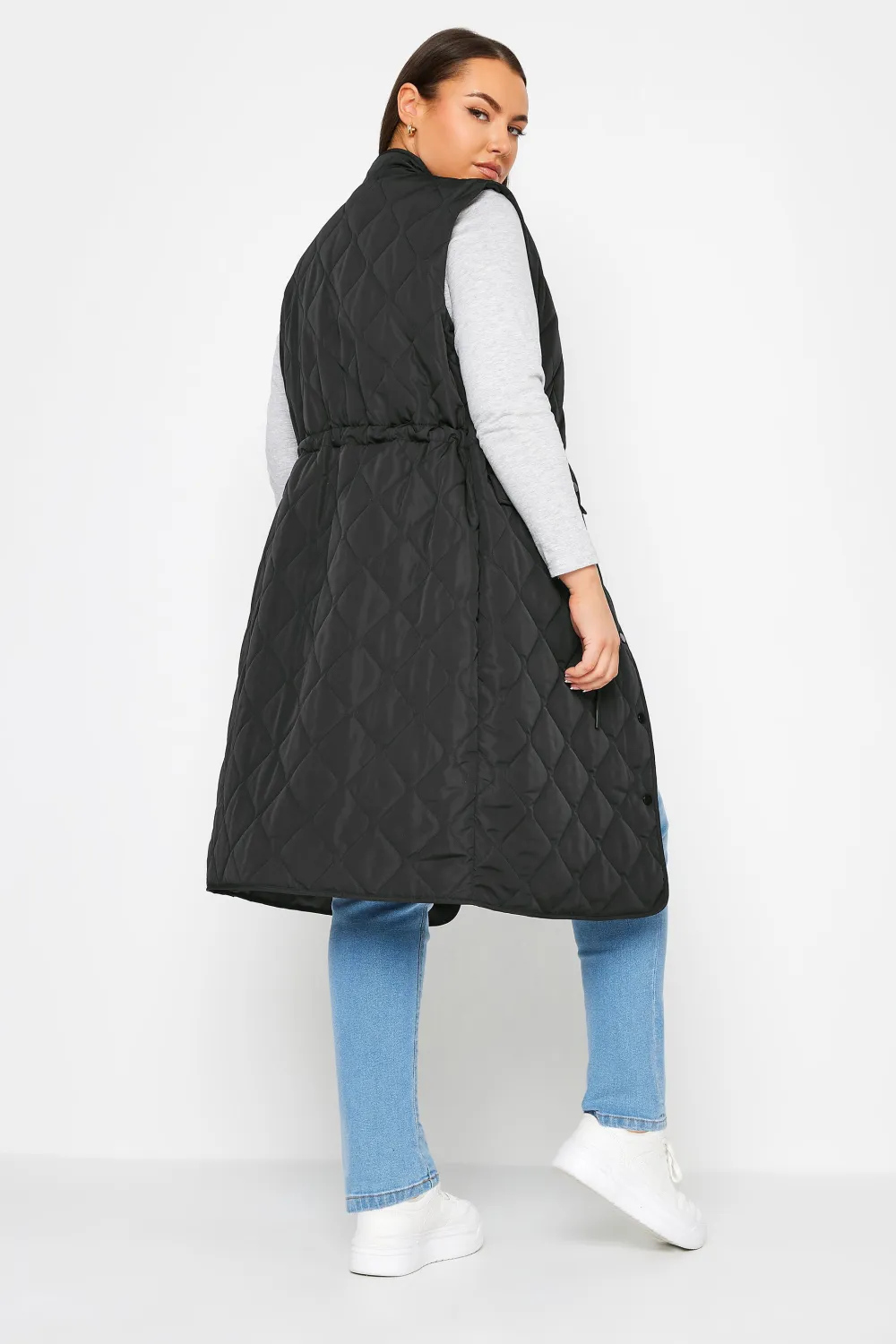 YOURS Curve Green Lightweight Quilted Midi Gilet