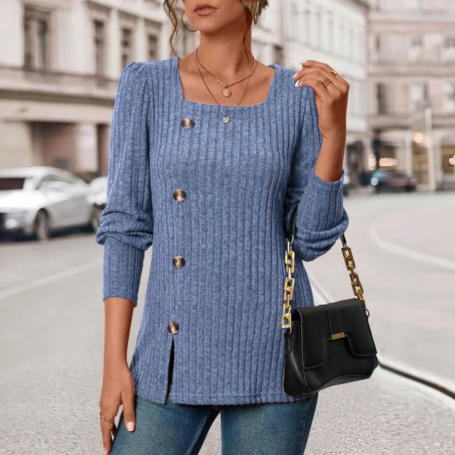 Maud Casual Chic Top with Square Collar