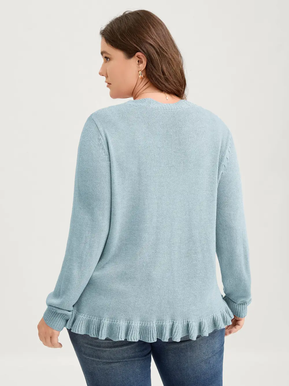 Supersoft Textured Floral Button Ruffled Hem Knit Cardigan