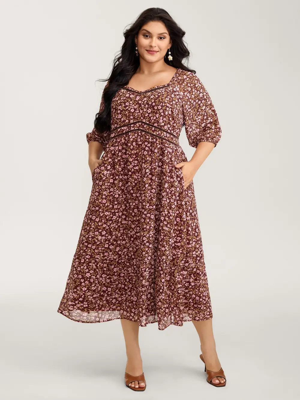 Floral Print Shirred Waist Ruffled Maxi Dress