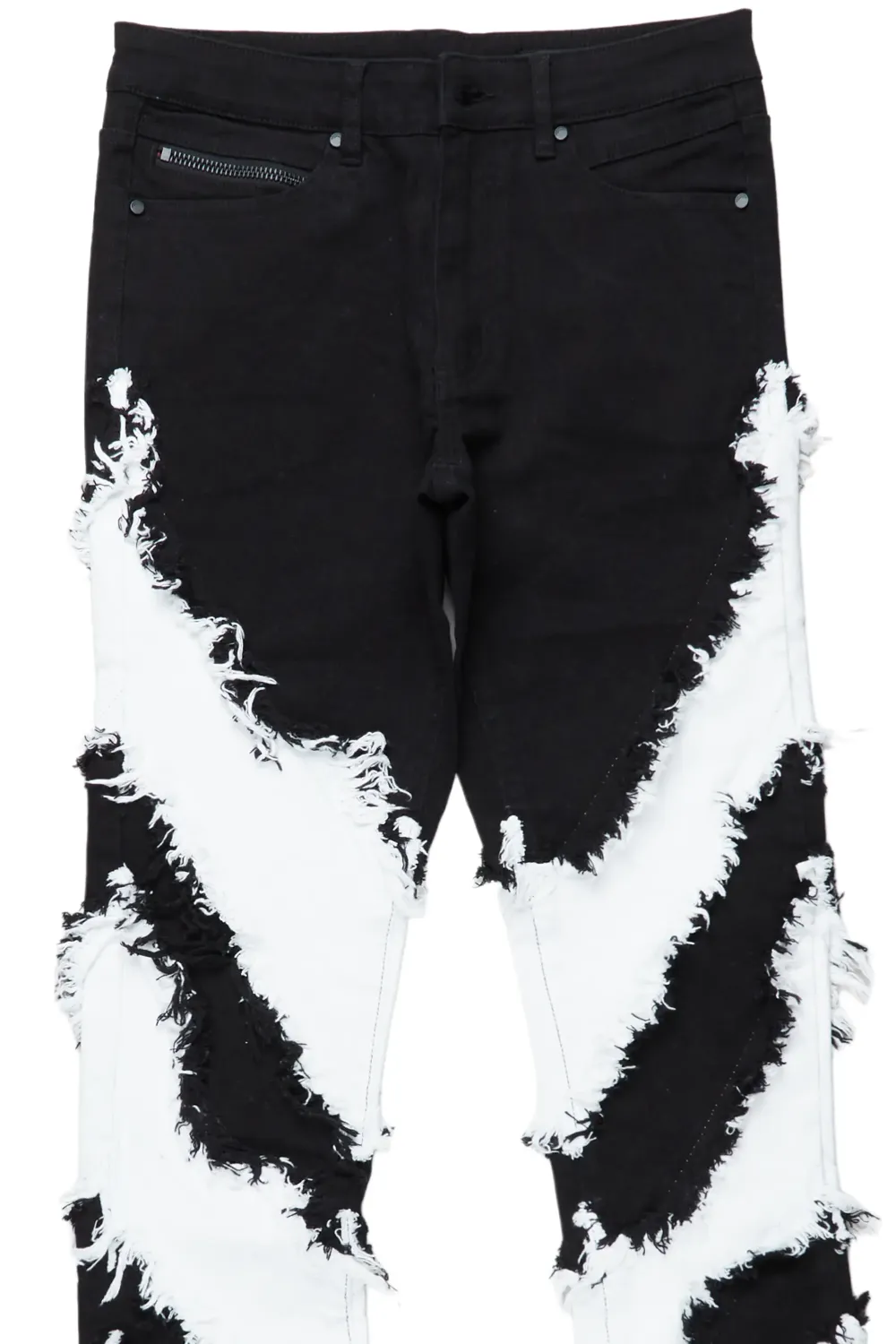 Ismael Black/White Stacked Flare Jean