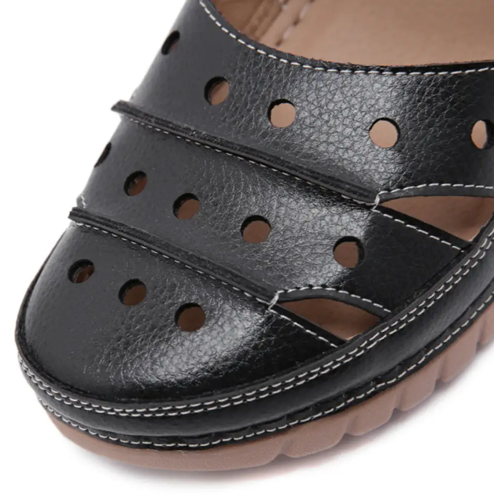 - Women's Casual Platform Flat Comfort Breathable Leather Walking Shoes