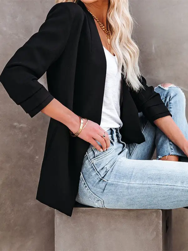 Fashion Casual Solid Color Pocket Blazer Jacket