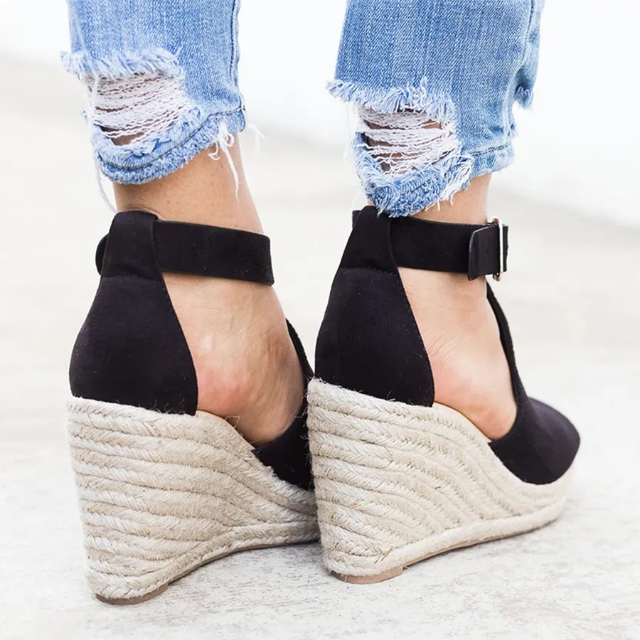 Plain Velvet Peep Toe Date Wedge Sandals