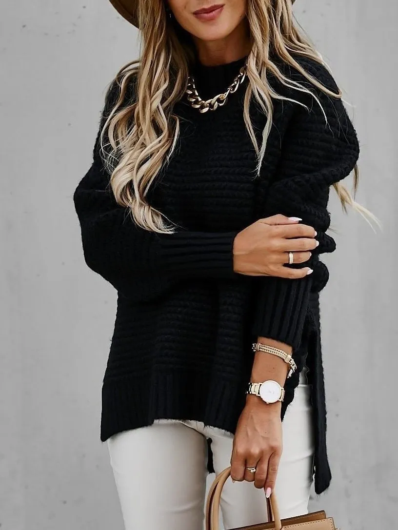 Women's Sweaters Half Turtleneck Solid Split Sweater
