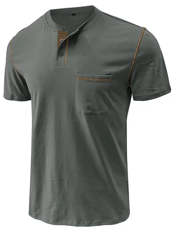 Men's Fashion Cotton Short Sleeve Henley Shirt