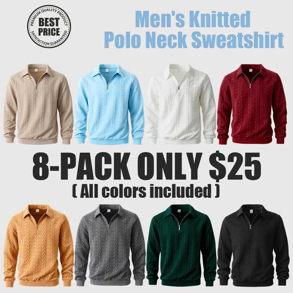 Men's Fall Winter Knitted Polo Neck Sweatshirt