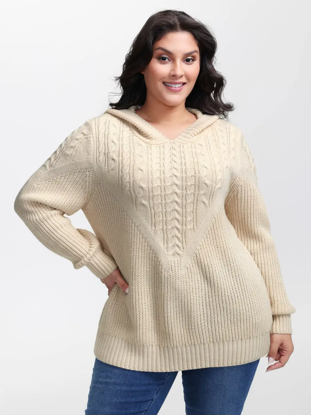 Textured Ribbed Hem Hooded Pullover