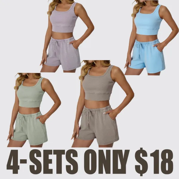 Women's Acid Wash Lounge Set – Tank Top & Shorts, Y2K Style, Easy Care No Detergent Needed