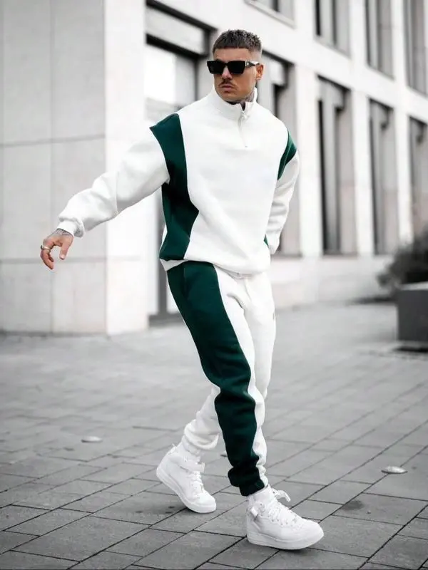 Men’s Colorblock Sweatshirt & Pants Set – Casual Fall & Winter Outfit