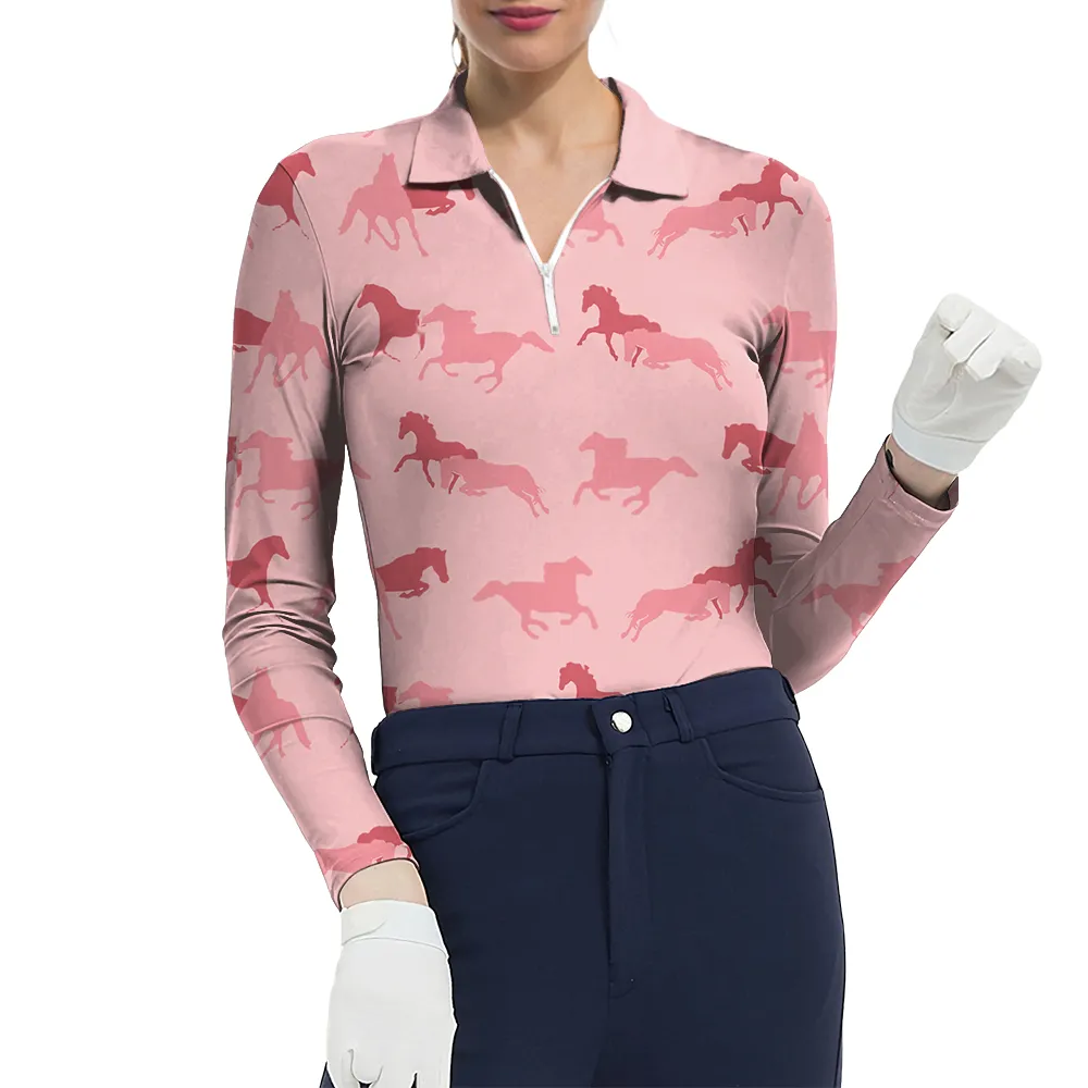 Women's Riding Style Horses Print Long Sleeve Casual Lapel Shirt