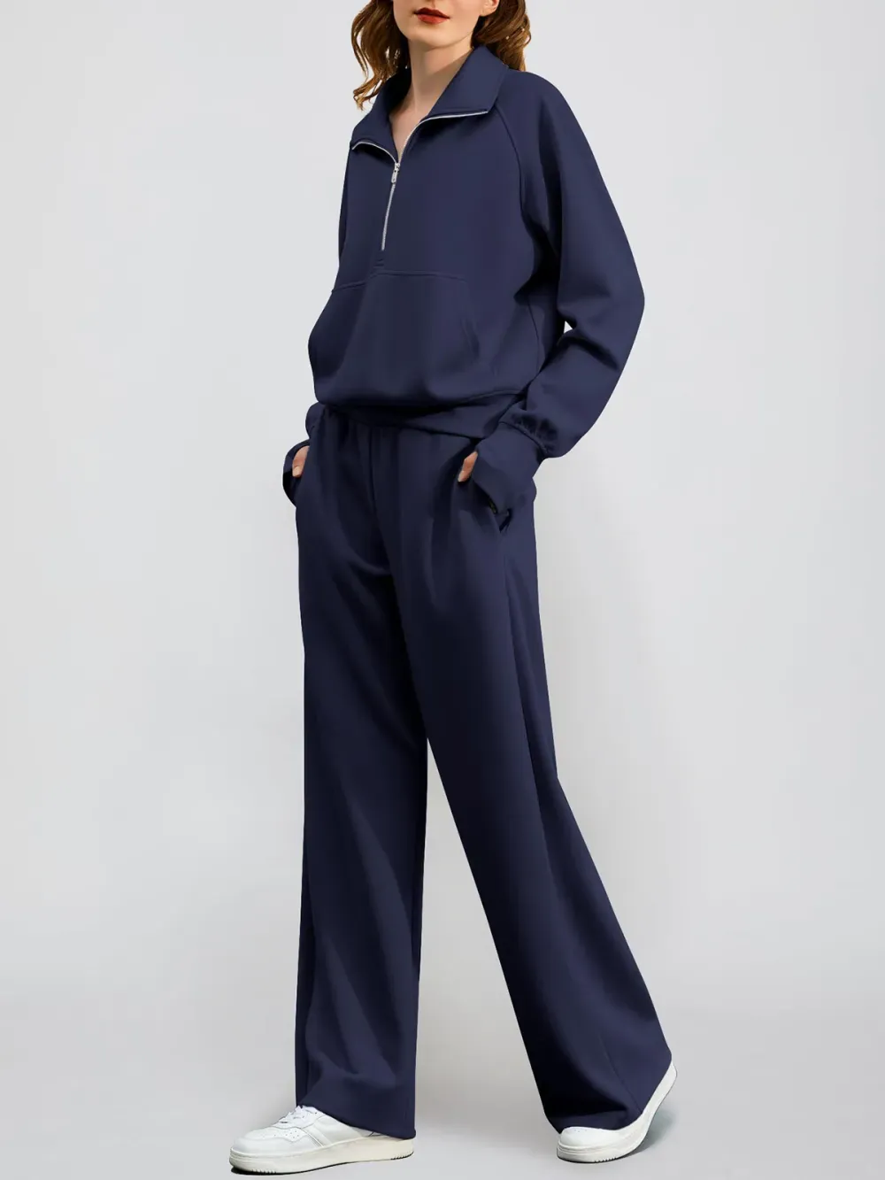 Women's Oversized Half Zip Wide Leg 2 Piece Outfits Lounge Set