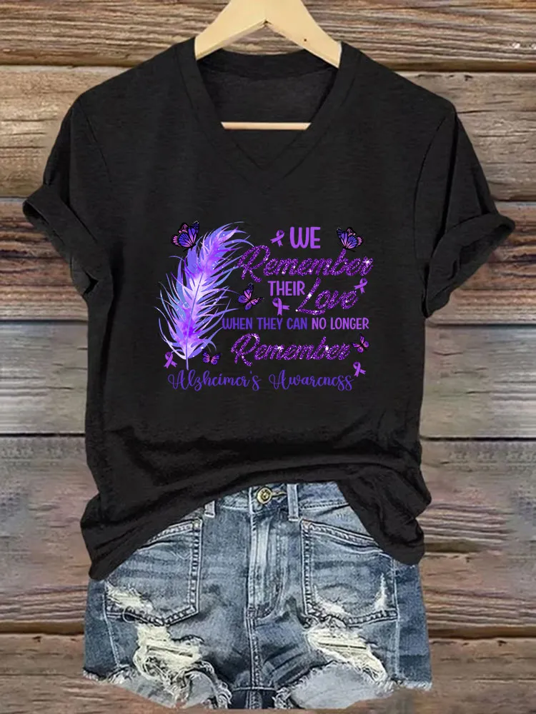 We remember their love when they can no longer remember.Women's Alzheimer's Awareness V-Neck T-Shirt