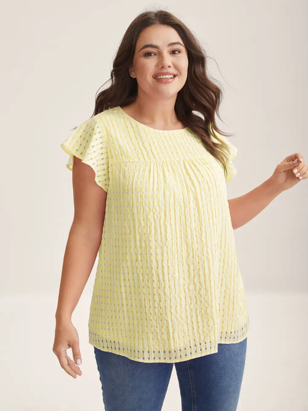 Textured Sheer Lined Flutter Sleeve Blouse