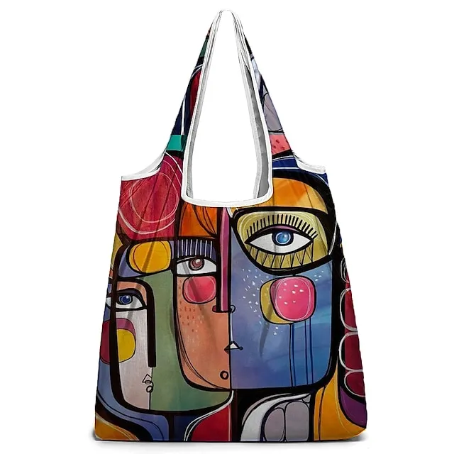 Women's Tote Shoulder Bag Hobo Bag Nylon Shopping Daily Print Large Capacity Breathable Foldable Geometric 3D Yellow Dusty Rose Red