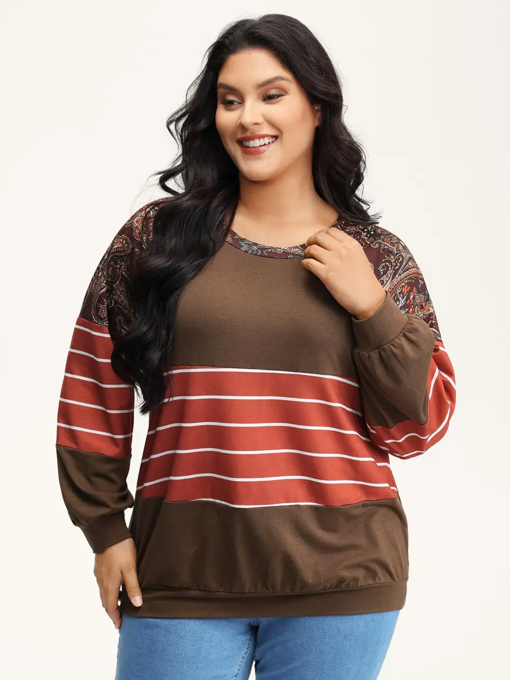 Supersoft Colorblock Paisley Print Sweatshirt