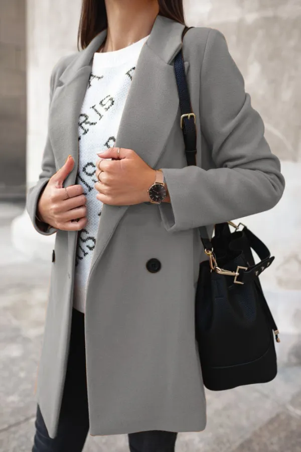Solid Suit Collar Double Breasted Coat