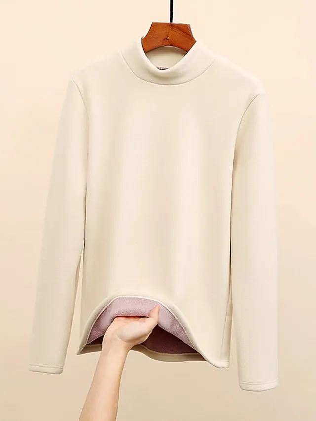 Women's Sweatshirt Sherpa Fleece Lined Plain Warm Daily Fuzzy Black Yellow Pink Casual High Neck Long Sleeve Fleece lined Micro-elastic Fall & Winter