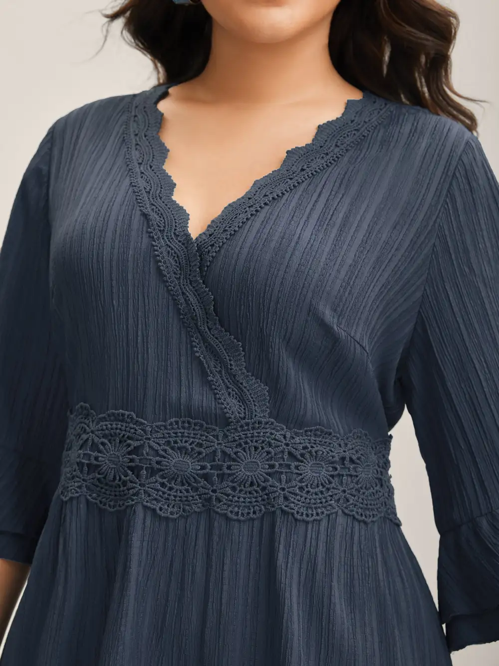 Scalloped Lace Surplice Ruffled Midi Dress