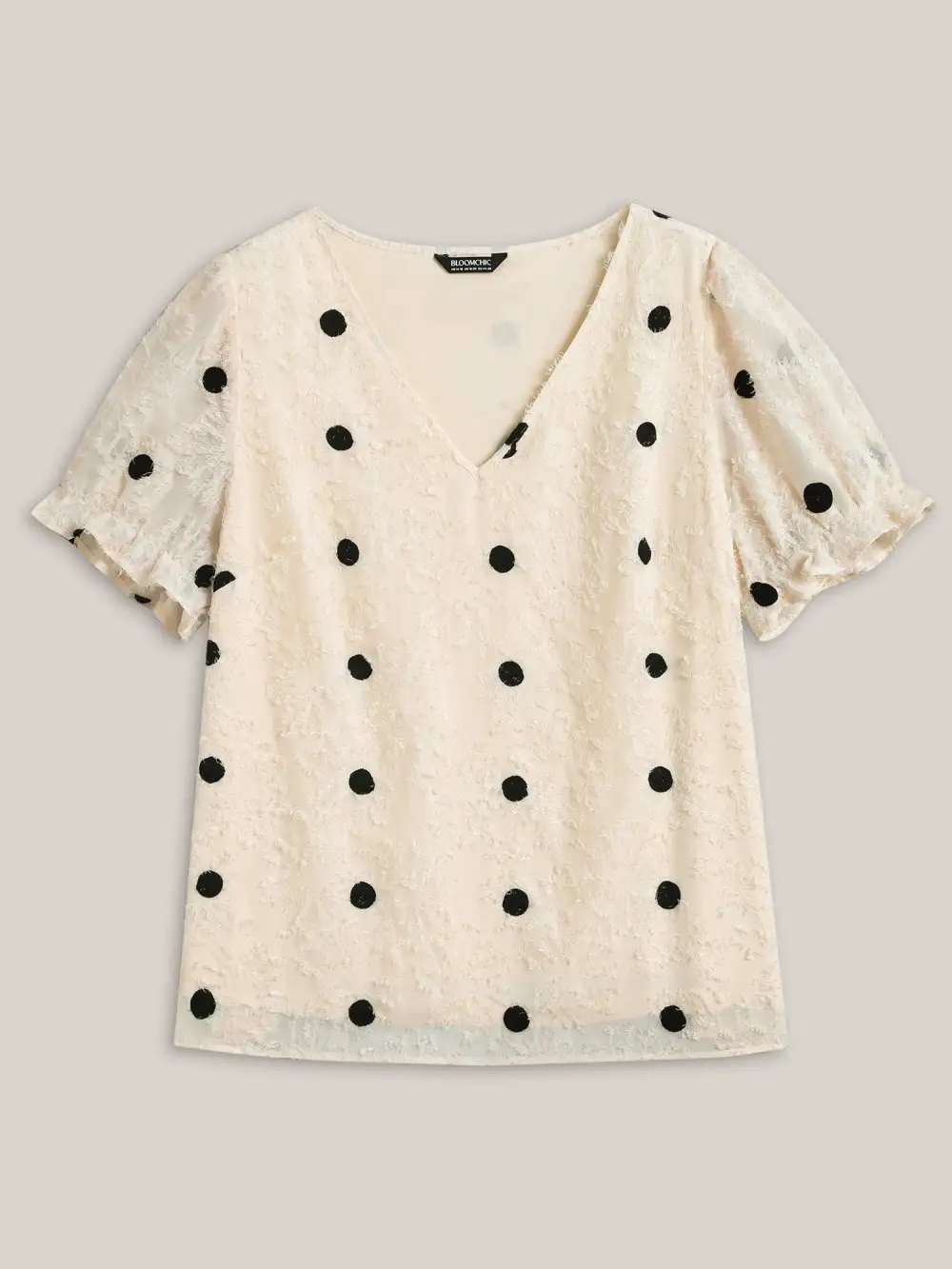 Textured Dots V-Neck Puff Sleeve Blouse