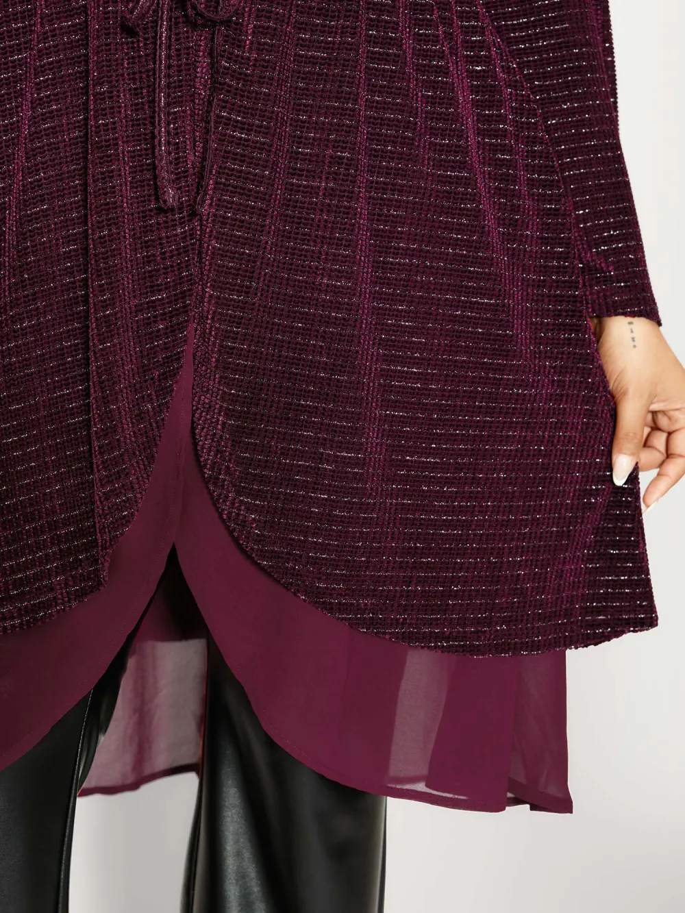 Textured Velvet Spliced Front-Tie Jacket