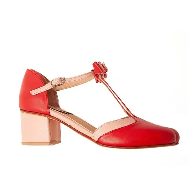 Women's Sandals Plus Size Party Daily Block Heel Round Toe Elegant Sweet PU Leather Buckle Black Red
