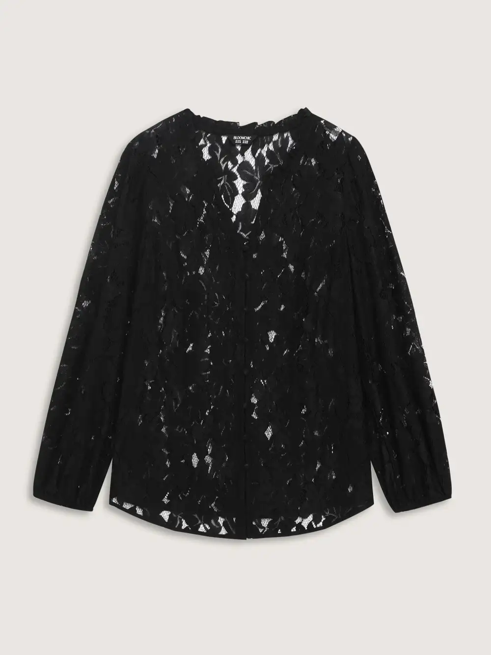 Lace Trim Sheer Ruffled Collar Button Shirt