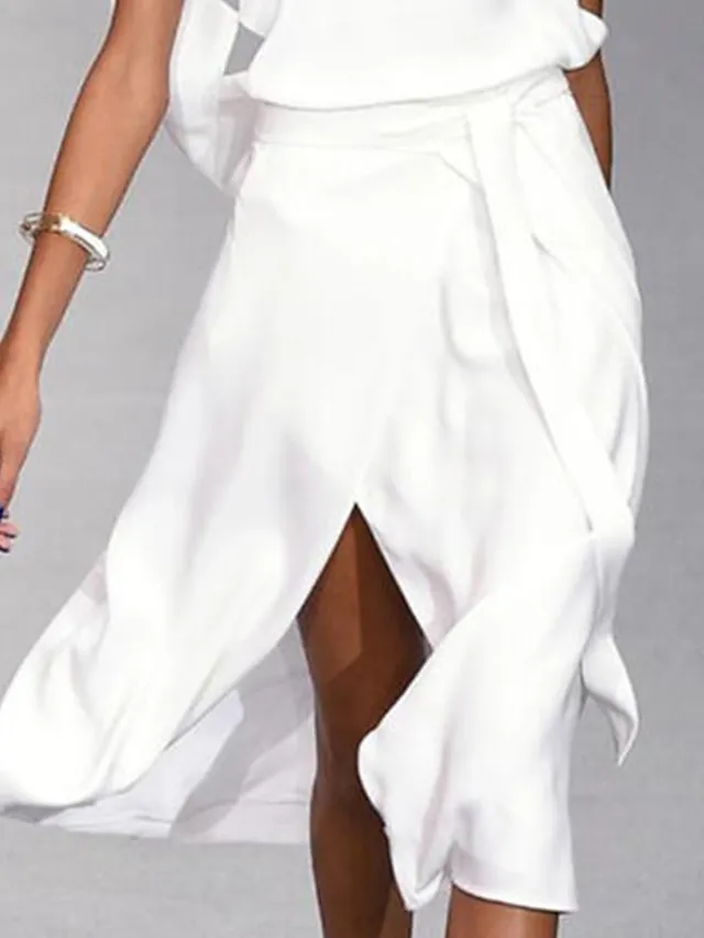 Women‘s A Line Dress Midi Dress White Black Gray Sleeveless Pure Color Split Spring Summer cold shoulder Personalized Stylish Elegant Loose 2023 S M L XL XXL