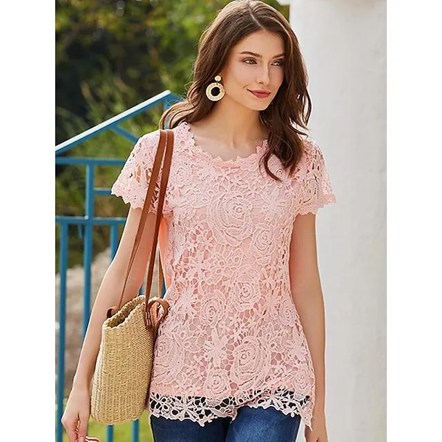 Women's Going Out Tops Blouse Cotton Plain Casual Lace