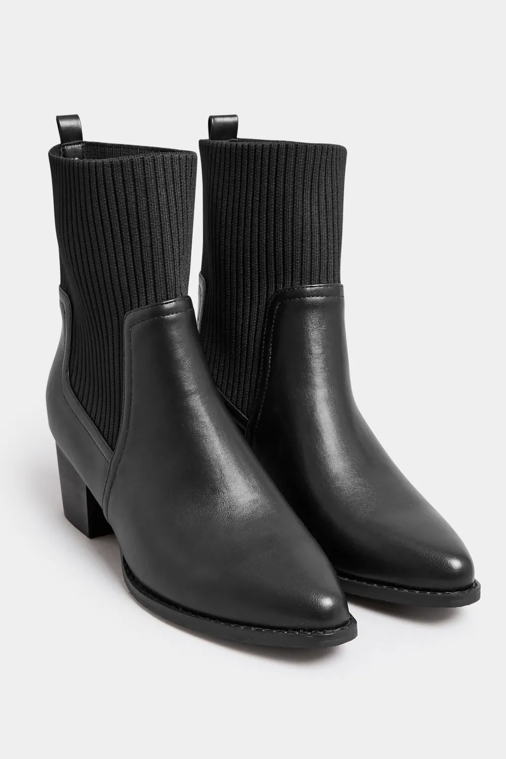 Yours Black Sock Top Line Western Boots In EEE Fit