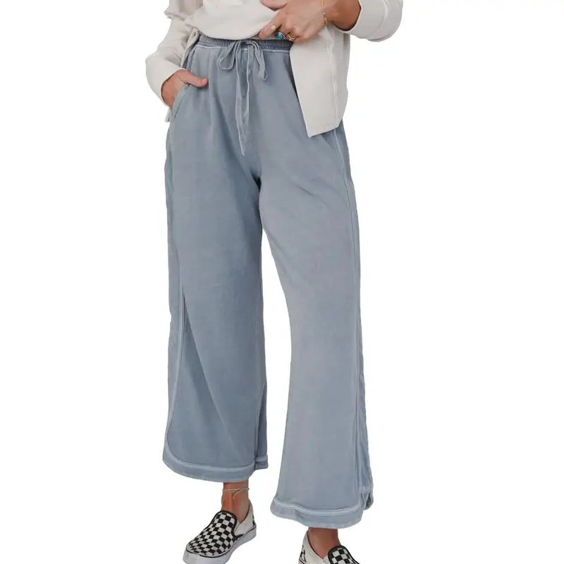 Women's High Waist Wide Leg Sweatpants – Acid Wash Baggy Palazzo Pants with Pockets