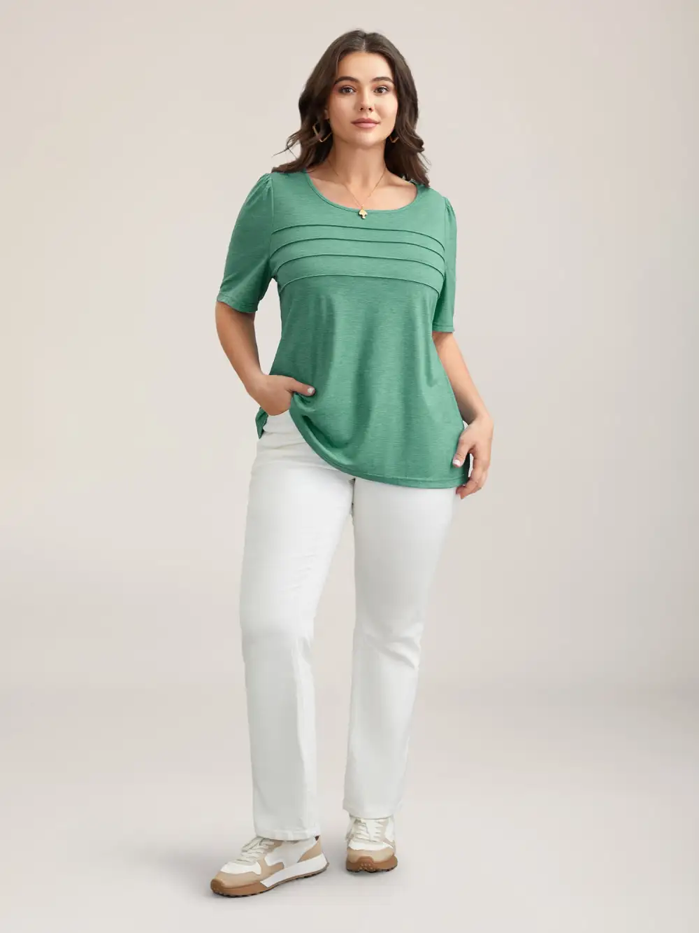 Seamed Round Neck Fitted T-Shirt