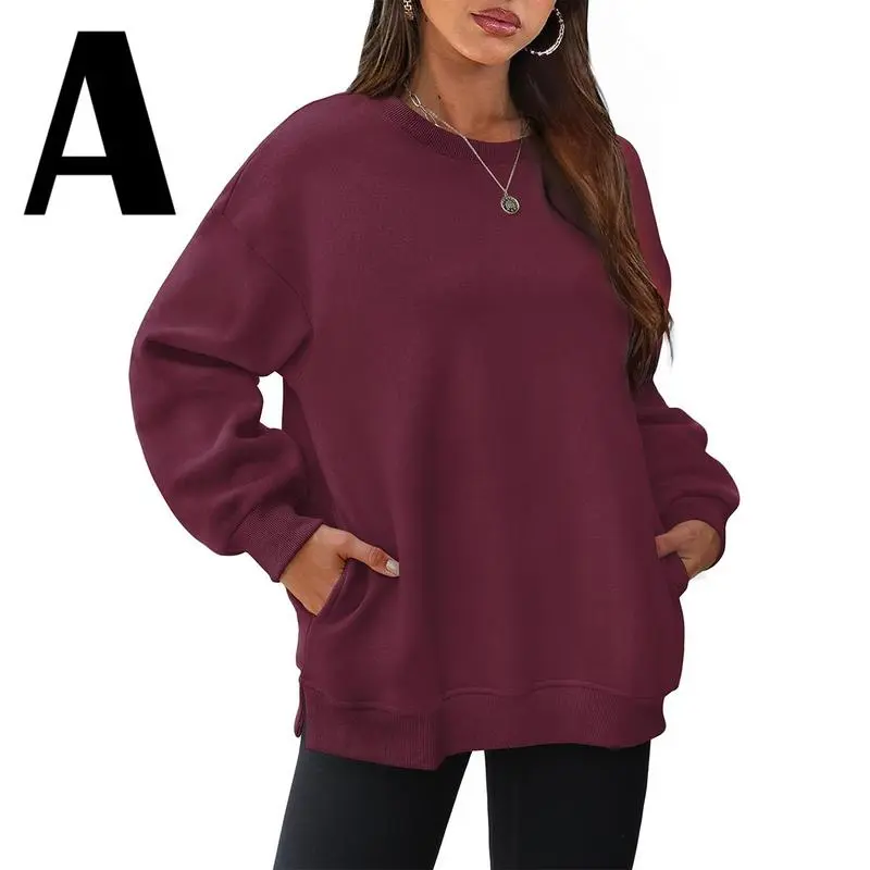 Womens Oversized Sweatshirts Crewneck Long Sleeve Tops Fleece Pullover Fall Fashion Clothes with Pocket