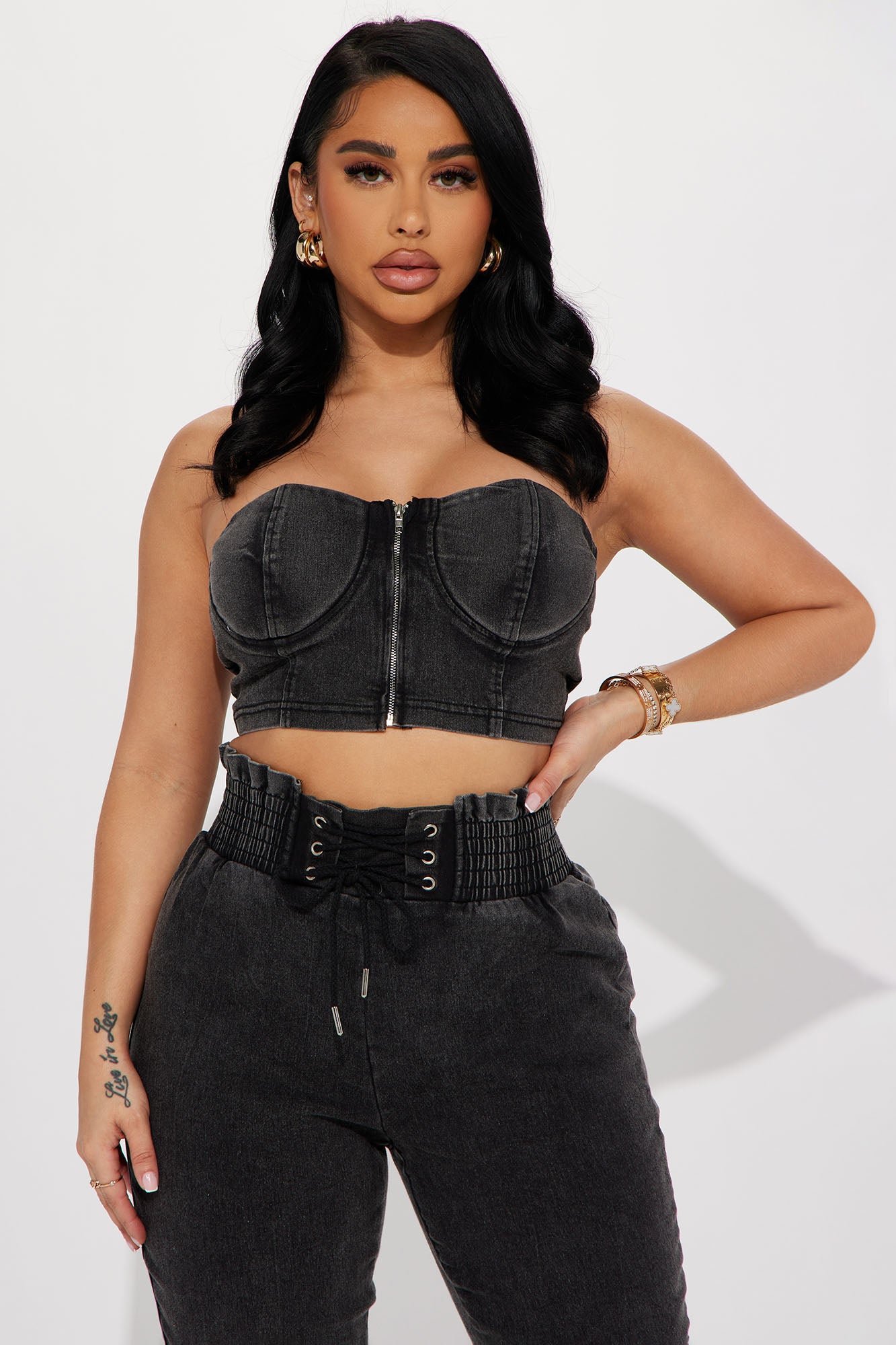 It's About Time Denim Pant Set - Black