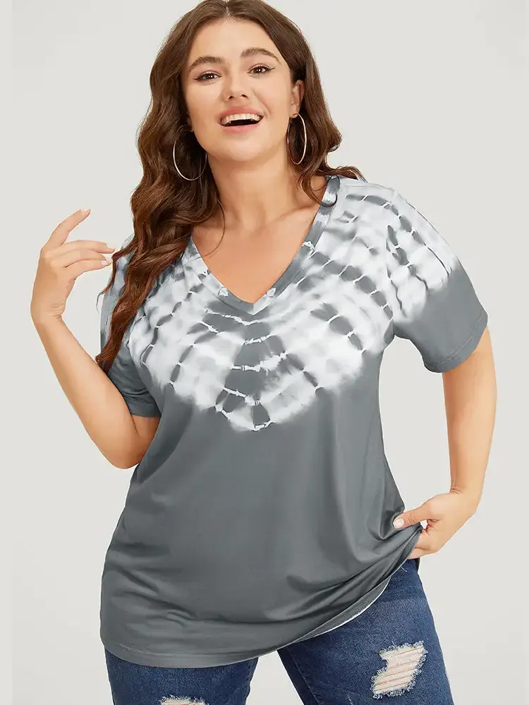 Tie Dye Short Sleeve V Neck T-shirt