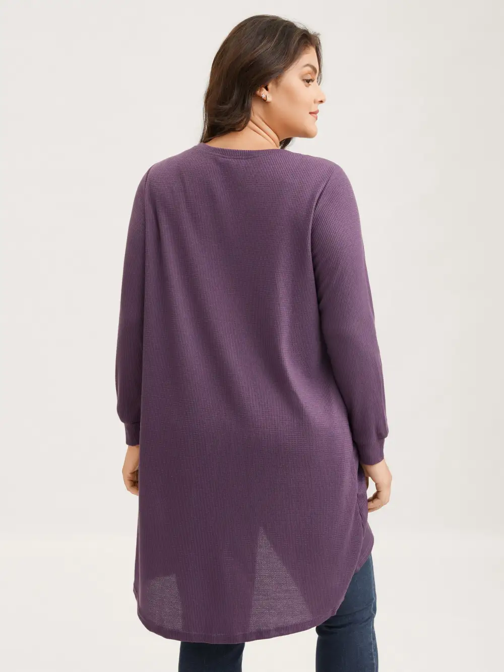 Solid Waffle Knit Overlap Hem T-shirt